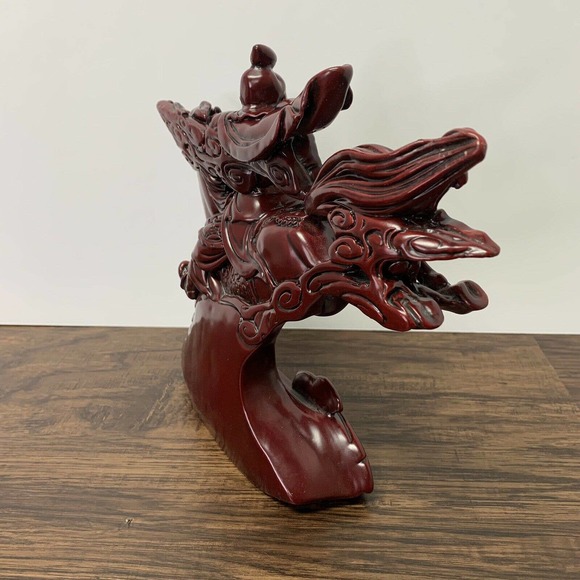 Vintage Red Resin Chinese General Guan Yu God of War On a Galloping Horse Statue - Picture 6 of 8